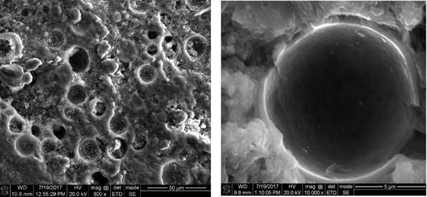 Microspheres from a Cement Sample Containing 25% Metakaolin BWC. Walls are intact with no sign of obvious ASR gel.