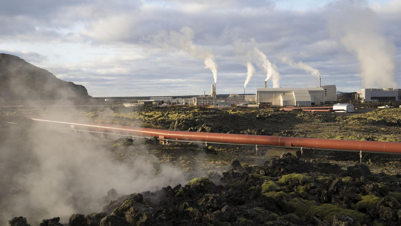 This photo taken Monday Oct. 28, 2019 shows the geothermal energy company HS Orka in Reykjanes, Iceland.(Egill Bjarnason)