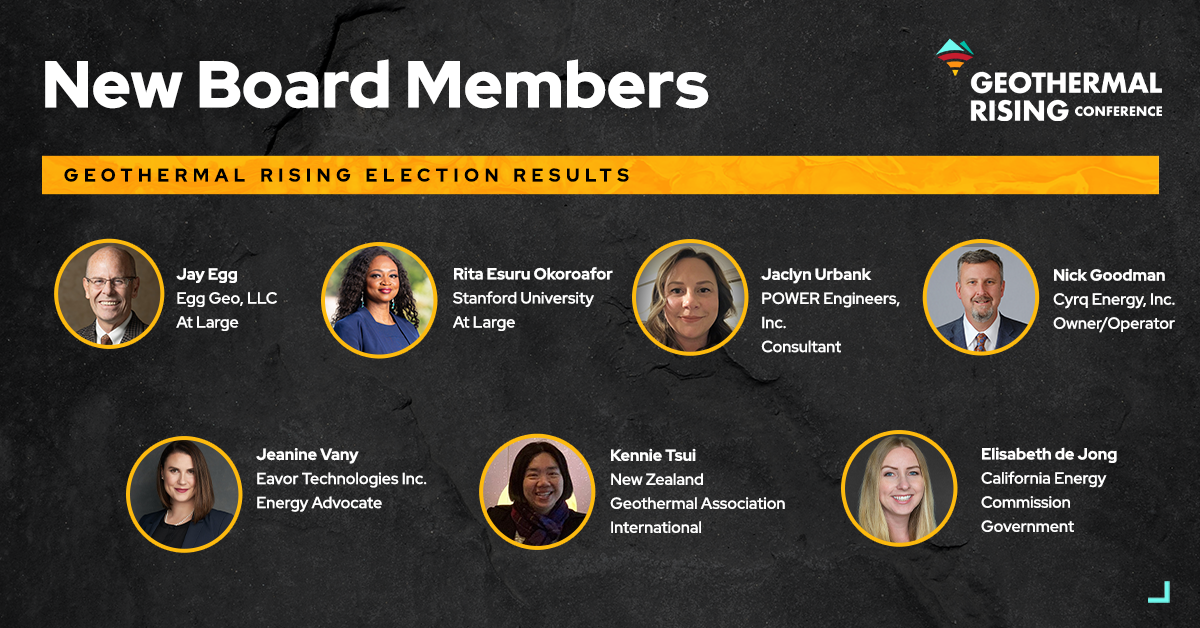 Graphic showing newly elected Geothermal Rising Board Members