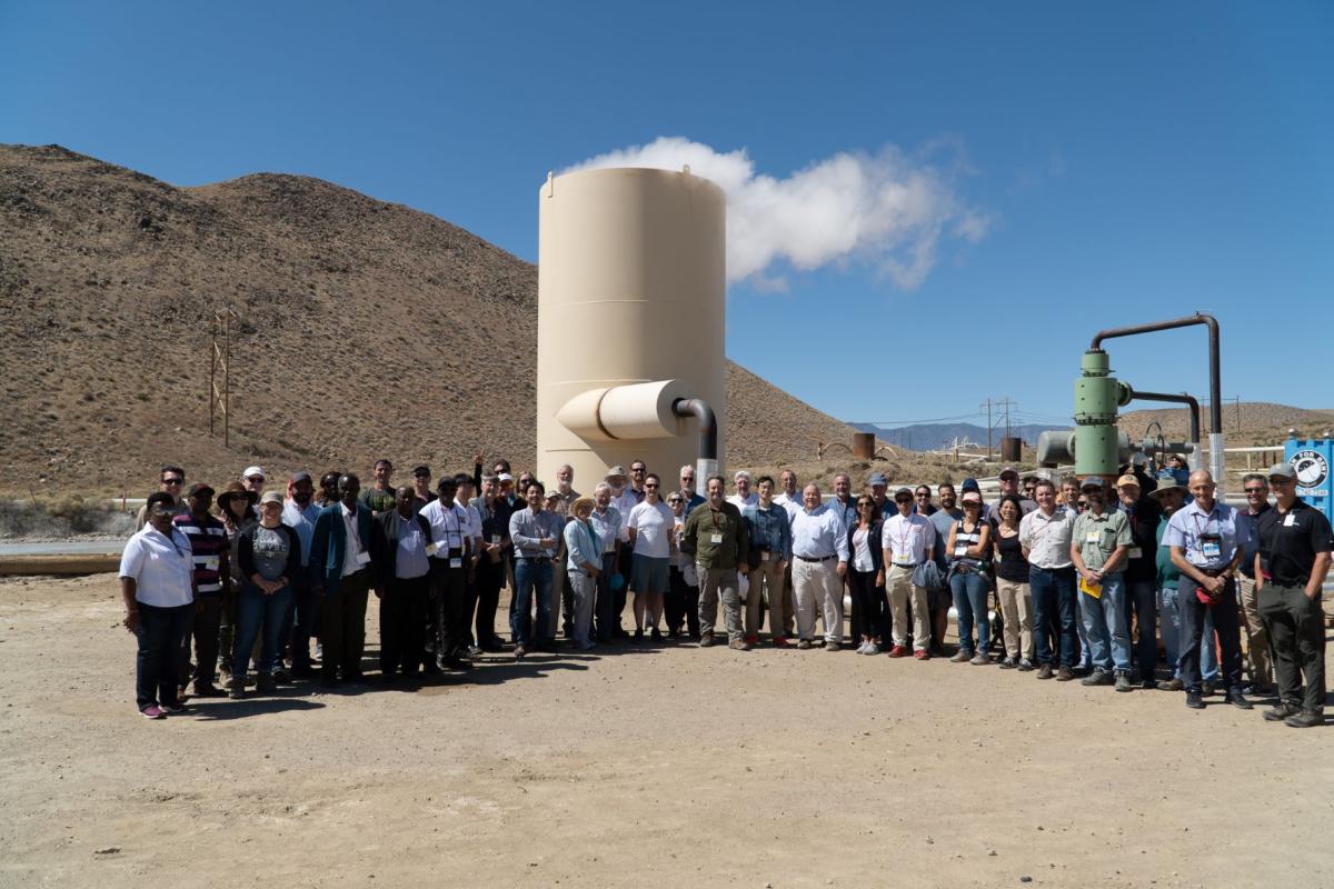 Geothermal Resources Council tour group at GreenFire Energy’s test well at Coso, CA. September 19, 2019.