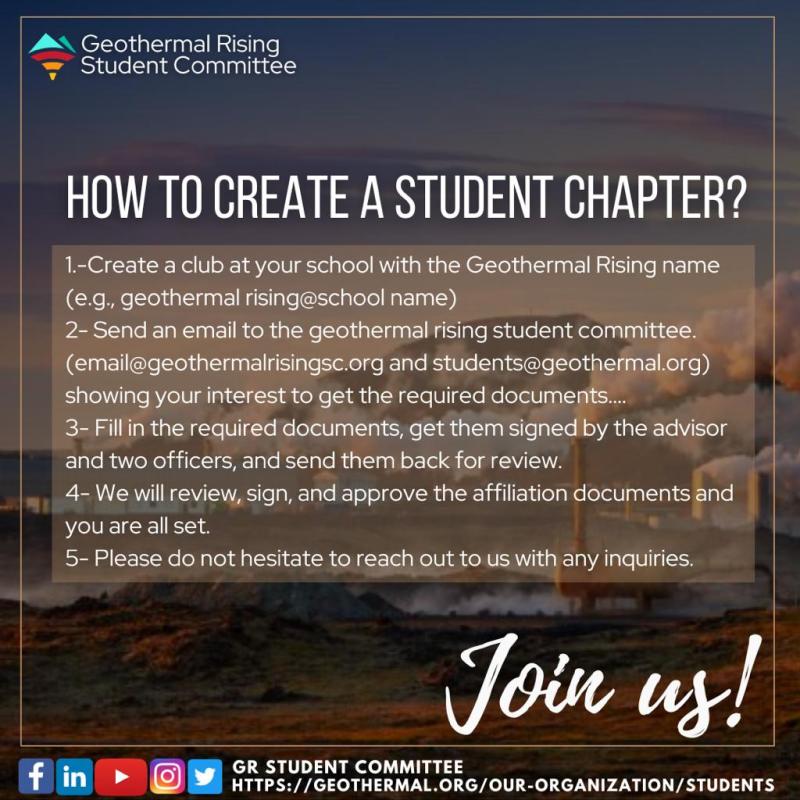Flyer promoting Geothermal Rising Student Chapters