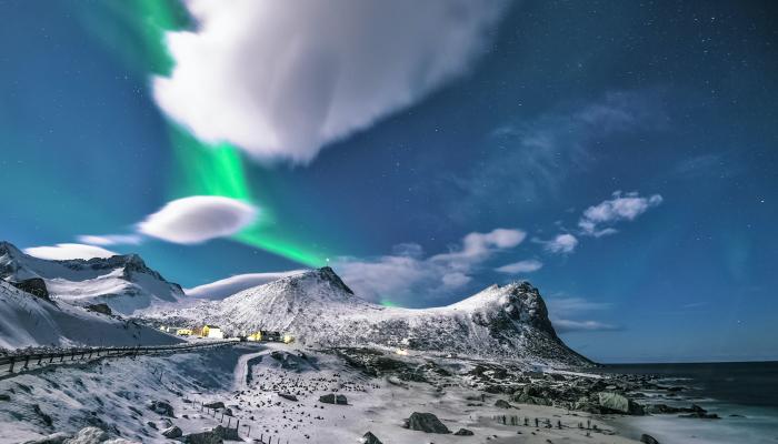 Mountains with Pristine Sky and Green Lights