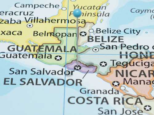 Stock photo of a map with a pin on San Salvador, El Salvador